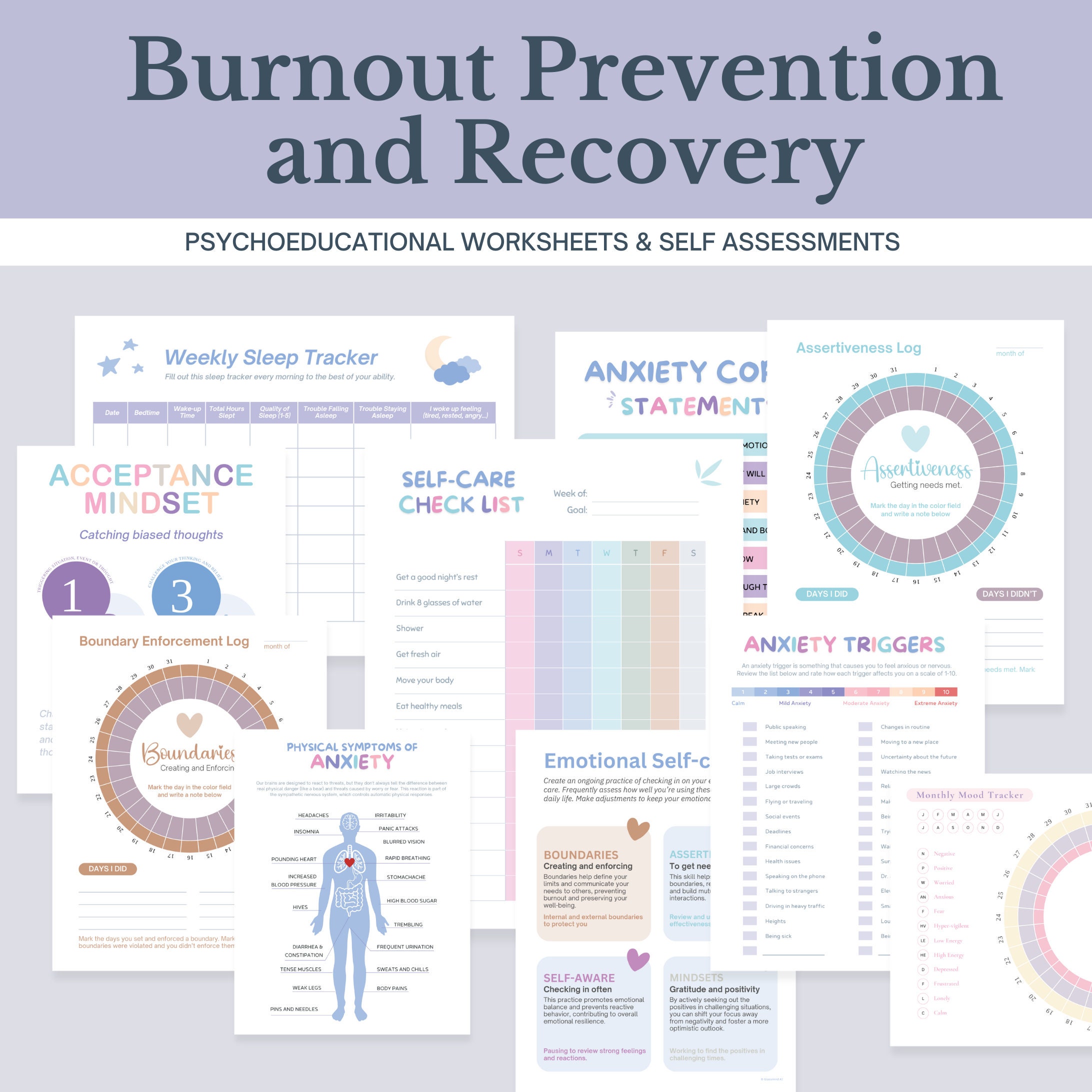 Burnout Prevention & Recovery Therapy Worksheets Bundle, Stress ...