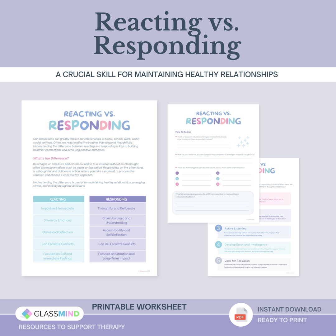 Reacting Vs. Responding Worksheet for Communication Style, Couples ...