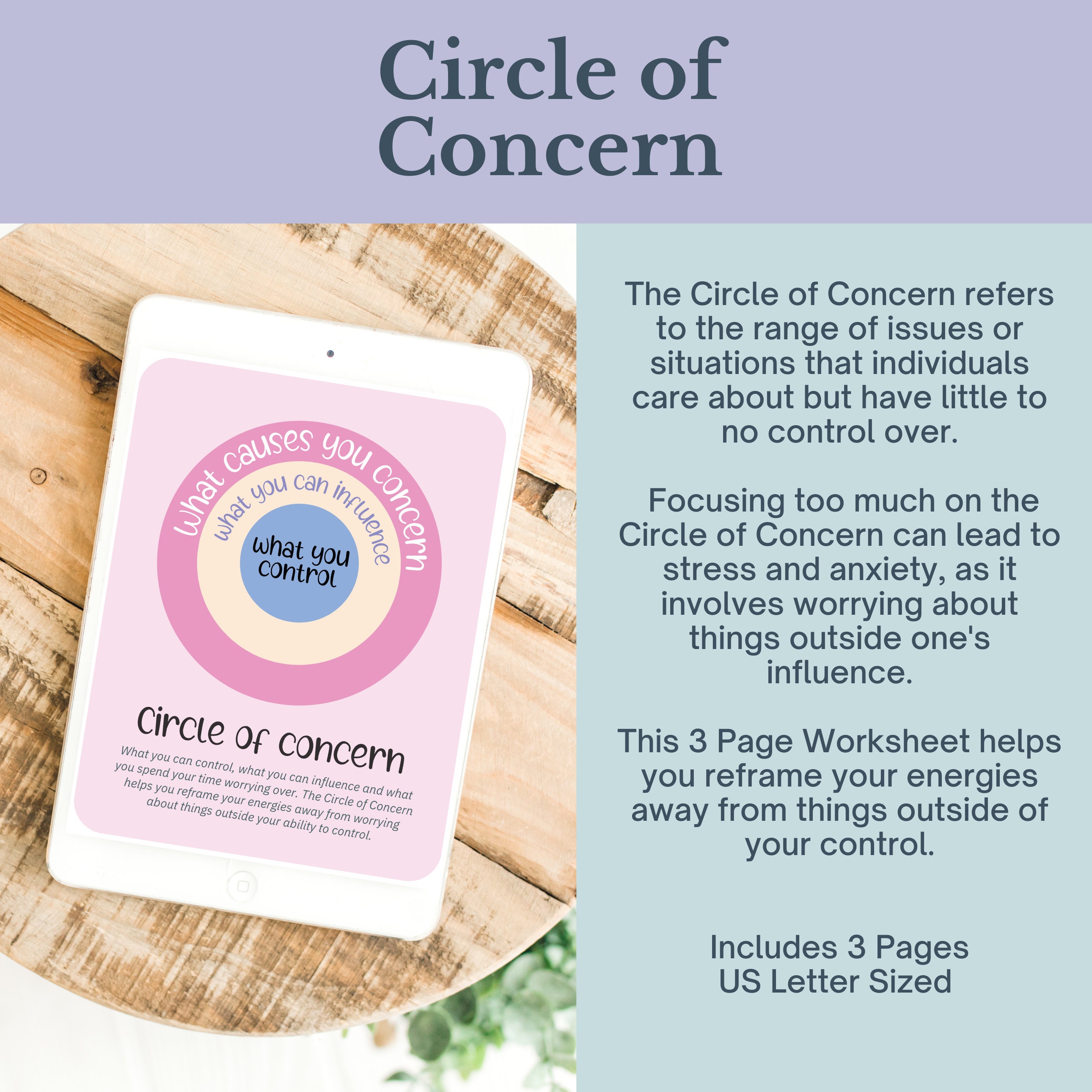 Circle of Control, Concern and Influence Worksheet for Adults and Teens ...