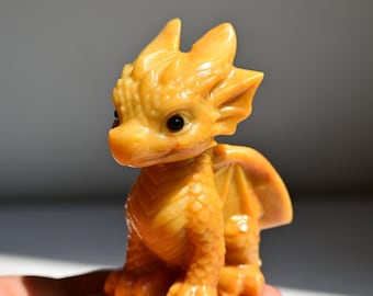 Yellow jade stone Dragon，Crystal dragon Carving, Dragon figurine，Mineral Specimen，Home Decor，Reiki Healing