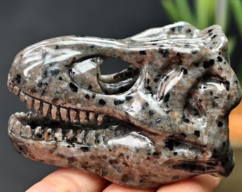 Natural Yooperlite Dinosaur Carving, Crystal Tyrannosaurus Skull Home Decor