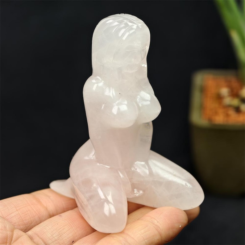 3.2" Natural rose quartz goddes, Quartz Crystal female model Carving ,Crystal female model, Mineral Specimen,Home Decor,Reiki therapy, 1pc image 18