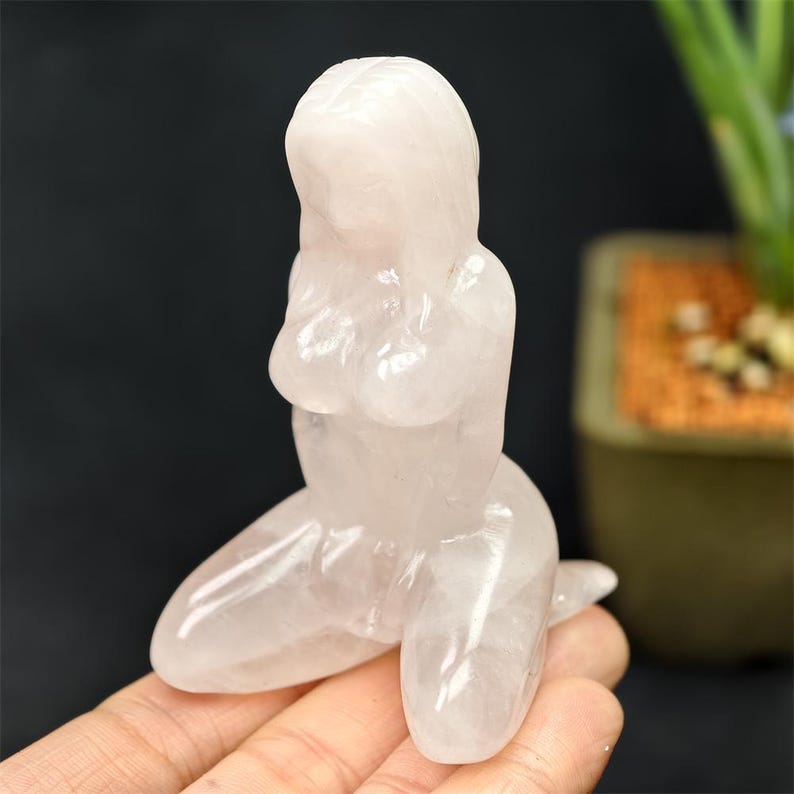 3.2" Natural rose quartz goddes, Quartz Crystal female model Carving ,Crystal female model, Mineral Specimen,Home Decor,Reiki therapy, 1pc image 14