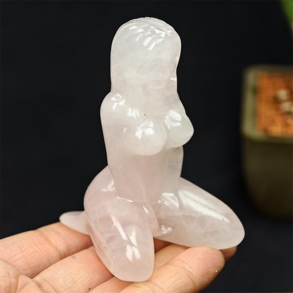 3.2" Natural rose quartz goddes, Quartz Crystal female model Carving ,Crystal female model, Mineral Specimen,Home Decor,Reiki therapy, 1pc