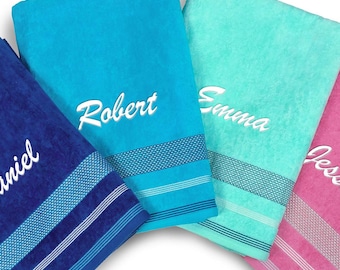 Kaufman Personalized Beach Towel, 35"x70" 100% Cotton Embroidered Pool Party Towels Vacation Gift Swimming Club Free Embroidery & Shipping