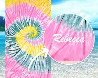Kaufman Tie Dye Beach Towel, Personalized Beach Towels, 30"x60" Custom Beach Towels Monogrammed Beach Towels Free Embroidery Name & Shipping