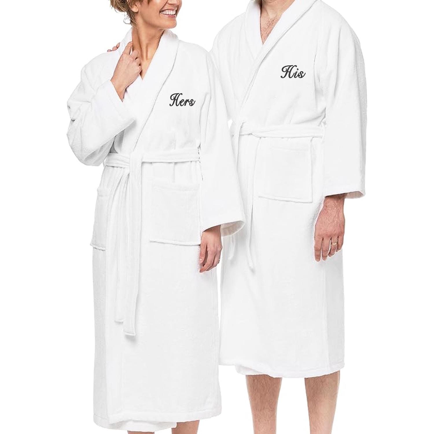Personalized Velour Cotton Bathrobe Set: Embroidered His and Hers Robes, Housewarming Gift