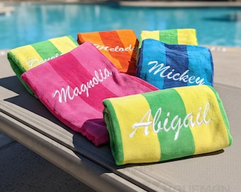 Personalized Embroidered Velour Beach Towel: Striped Cotton Towels, Custom Towels 30" x 60"