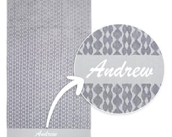 Monogrammed Velour Beach Towel, Jacquard Wave, 100% Cotton (35" x 70")