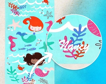 Personalized Mermaid Beach Towel: Embroidered Cotton Kids Towel, Monogrammed Towels, 30x60