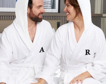 Personalized Velour Cotton Hooded Bathrobe: Embroidered Initials, Couple Gift, Housewarming Gifts, Couples Bathrobes