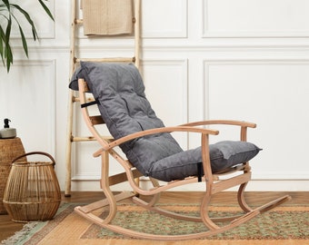 Wooden Scandinavian Type Armchair, Handmade Relaxing Chair, Rocking TV Chair, Comfortable activity chair, Solid garden chair,Special cushion