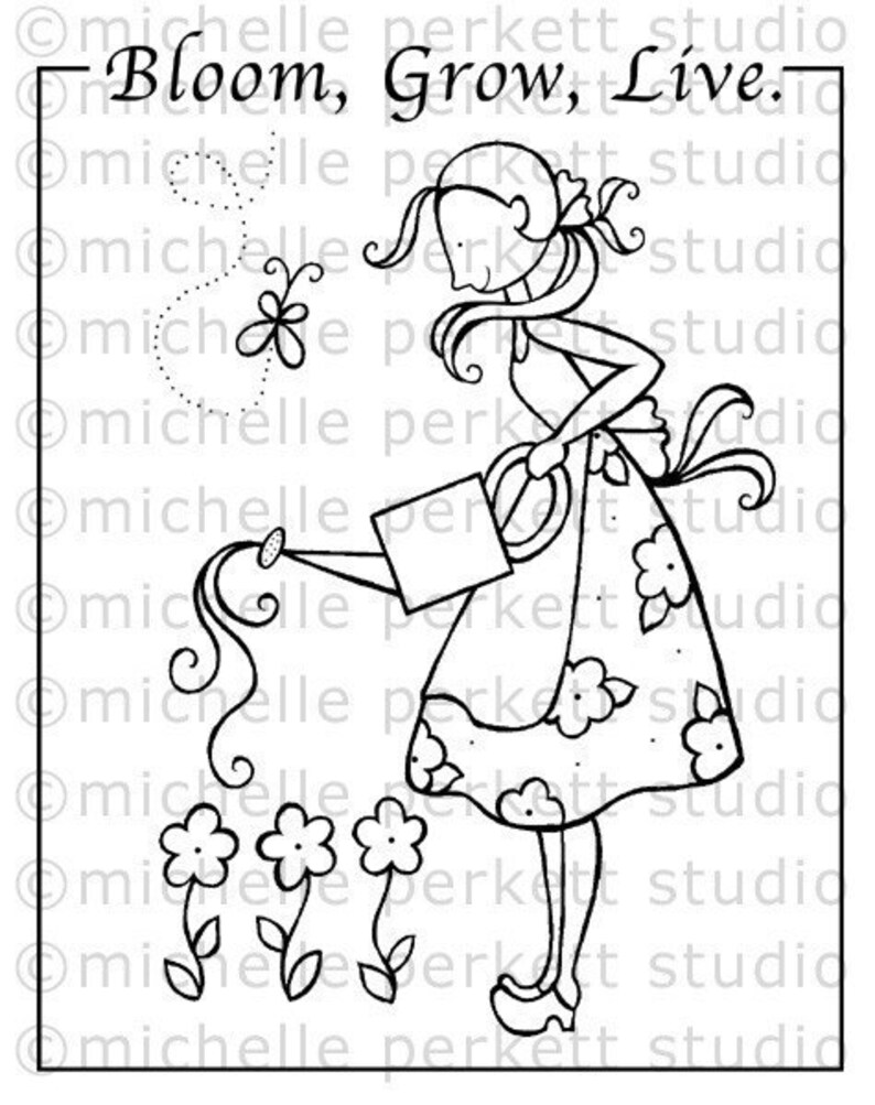 Digital Stamp Set Image Flowers Gardening Gardener Watering Etsy
