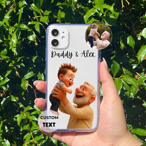 personalized grandfather portrait phone case custom cartoon artwork clear case birthday gift fathers day gift grandad gift from grandkids