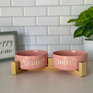Custom ceramic dog bowl set elevated wooden stand personalized dog bowl gift for dog owner water bowl for dog food ceramic bowl pet bowl