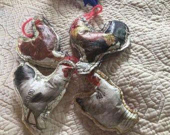 A set of plushie chickens ornaments