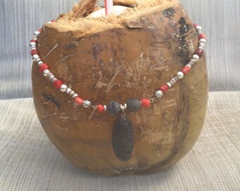 Black volcanic rock necklace