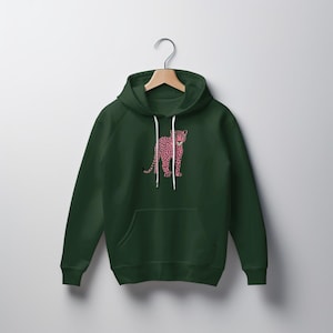 Pink Cheetah Print Hoodie: Cotton-Blend Animal Design Pullover