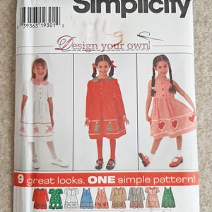 Simplicity 7283 vintage sewing pattern girls dresses size 5,6,7,8 new uncut 1996