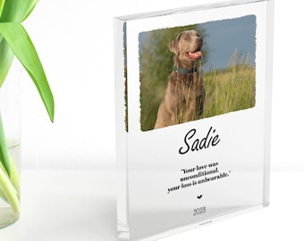 Custom Pet Memorial Acrylic Photo Plaque – Personalized Dog or Cat Loss Gift – Sympathy Keepsake with Photo, Name & Dates
