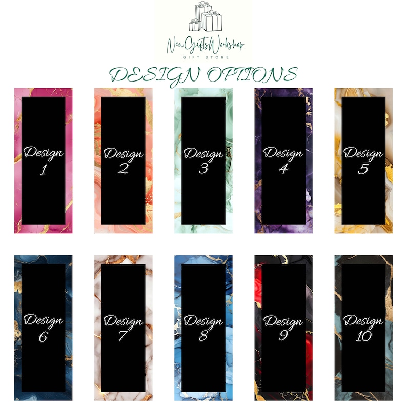 Puede incluir: Diez opciones de dise&ntilde;o diferentes para un producto, cada una con un fondo abstracto &uacute;nico. Los dise&ntilde;os est&aacute;n numerados del 1 al 10.