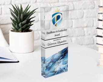 Benutzerdefinierte Preisplakette Unternehmenstrophäenpreis - Weihnachtsgeschenk Firmenjubiläum Mitarbeiterpreisverleihung, personalisierte Klarglastrophäe