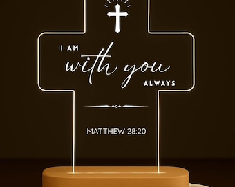 Personalized Christian Acrylic Night Light – Customizable Cross Lamp with Bible Verse – Religious Gift for Loved Ones