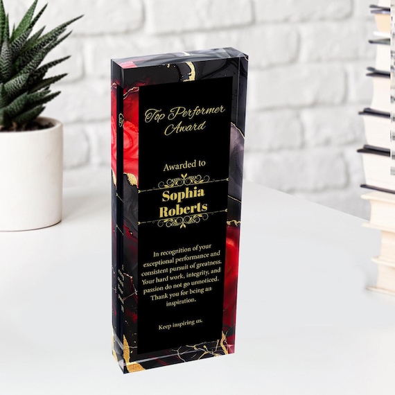 Personalized Corporate Trophy Award | Custom Glass Plaque | Business Anniversary Trophy | Custom Engraved Award | Clear Award Plaque