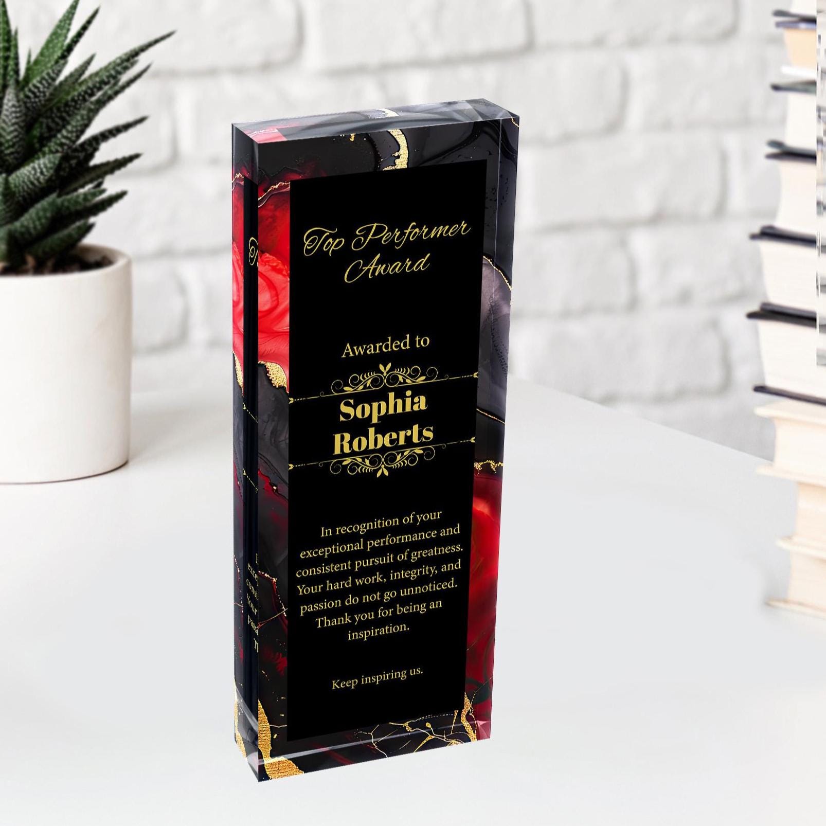 Trophée d'entreprise personnalisé | Plaque en verre personnalisée | Trophée anniversaire d'entreprise | Gravure personnalisée | Plaque transparente