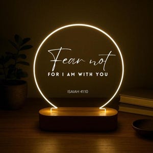 Custom Bible Verse Night Light – Personalized Christian LED Lamp – Religious Gift for Her, Faith Decor, Scripture Light with Wooden Base