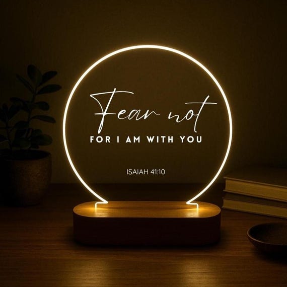Custom Bible Verse Night Light – Personalized Christian LED Lamp – Religious Gift for Her, Faith Decor, Scripture Light with Wooden Base