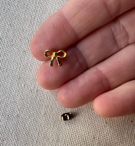 Tiny Gold Bow Stud Earrings - image 3