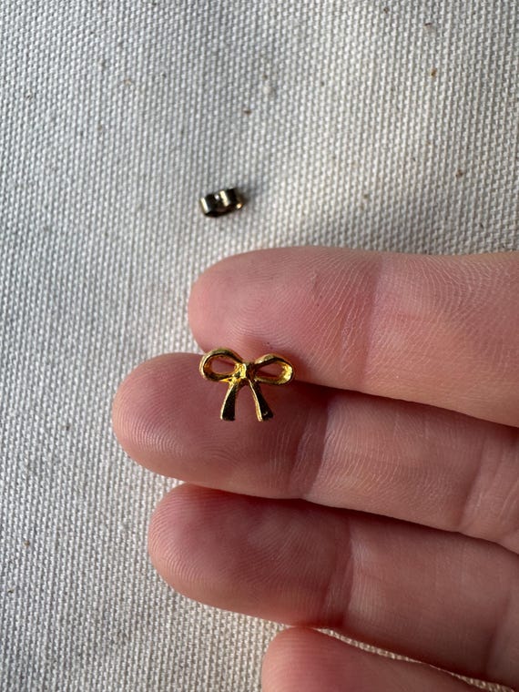 Tiny Gold Bow Stud Earrings - image 2