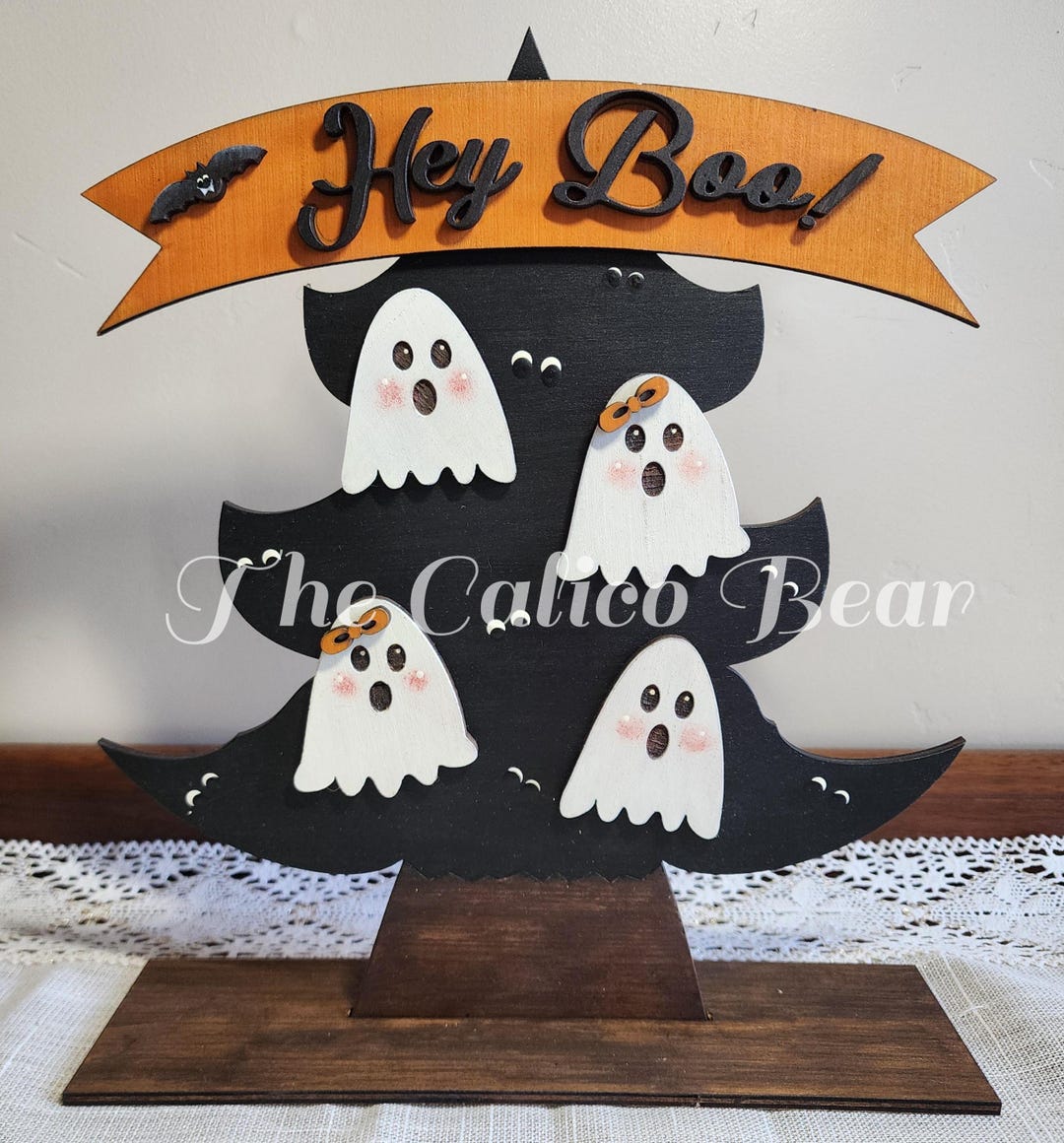 Hey Boo Standing Halloween Tree With Ghosts Svg/halloween Laser Cut ...