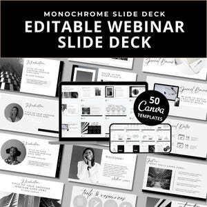 Monochrome Webinar Slide Deck: 50 Editable Canva Templates