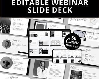 Monochrome Webinar Slide Deck: 50 Editable Canva Templates