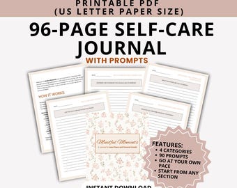 Printable Self-Care Journal: Anxiety & Mood Tracker, Therapy Worksheets (96 Pages, Digital Download)