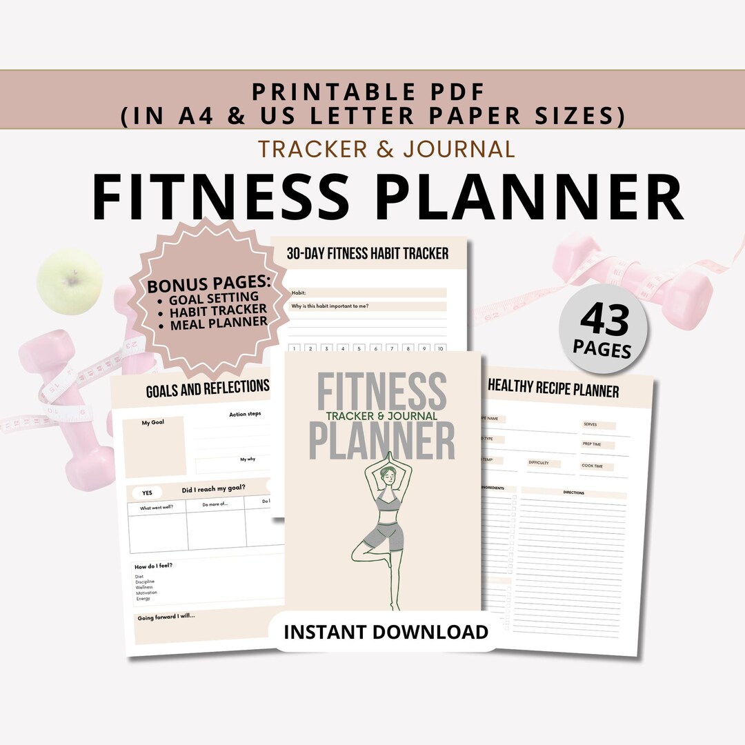 Printable Fitness Planner and Tracker | Weight Loss, Meal and Exercise ...