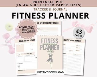 Printable Fitness Planner and Tracker | Weight Loss, Meal and Exercise (PDF)