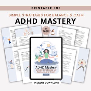 ADHD Mastery Guide: Simple Strategies for Balance | ADHD Cheat Sheet, Resources, Therapist Tools, Journal, Worksheet for Mental Health