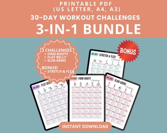 3-in-1 Workout Challenge Bundle | Printable Home Fitness Plans
