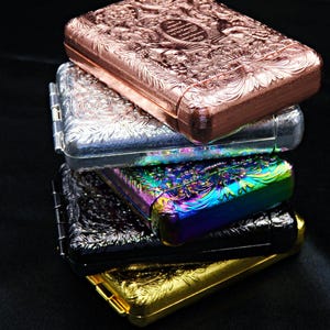 Cigarette case for 14 Regular/King Size cigarettes, Cigarette Box, Metal Cigarette Holder, Father Gift, Embossed, Waterproof