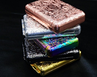 Cigarette case for 14 Regular/King Size cigarettes, Cigarette Box, Metal Cigarette Holder, Father Gift, Embossed, Waterproof