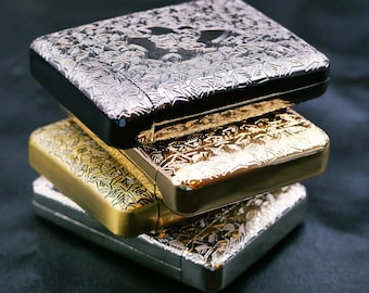 Cigarette case for 16 Regular/King Size cigarettes, Cigarette Box, Metal Cigarette Holder, Father Gift, Embossed, Waterproof