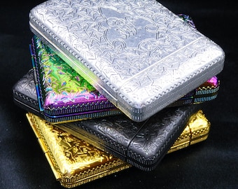 Cigarette case for 14 Regular/King Size cigarettes, Cigarette Box, Metal Cigarette Holder, Father Gift, Embossed, Waterproof