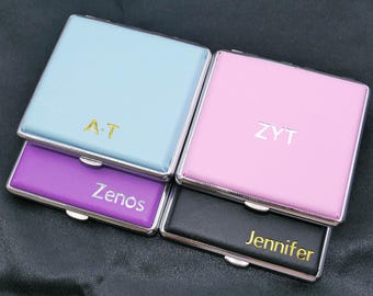 Personalized Leather Cigarette Case for 20 Regular/King Size cigarettes, Cigarette Box, Metal Cigarette Holder