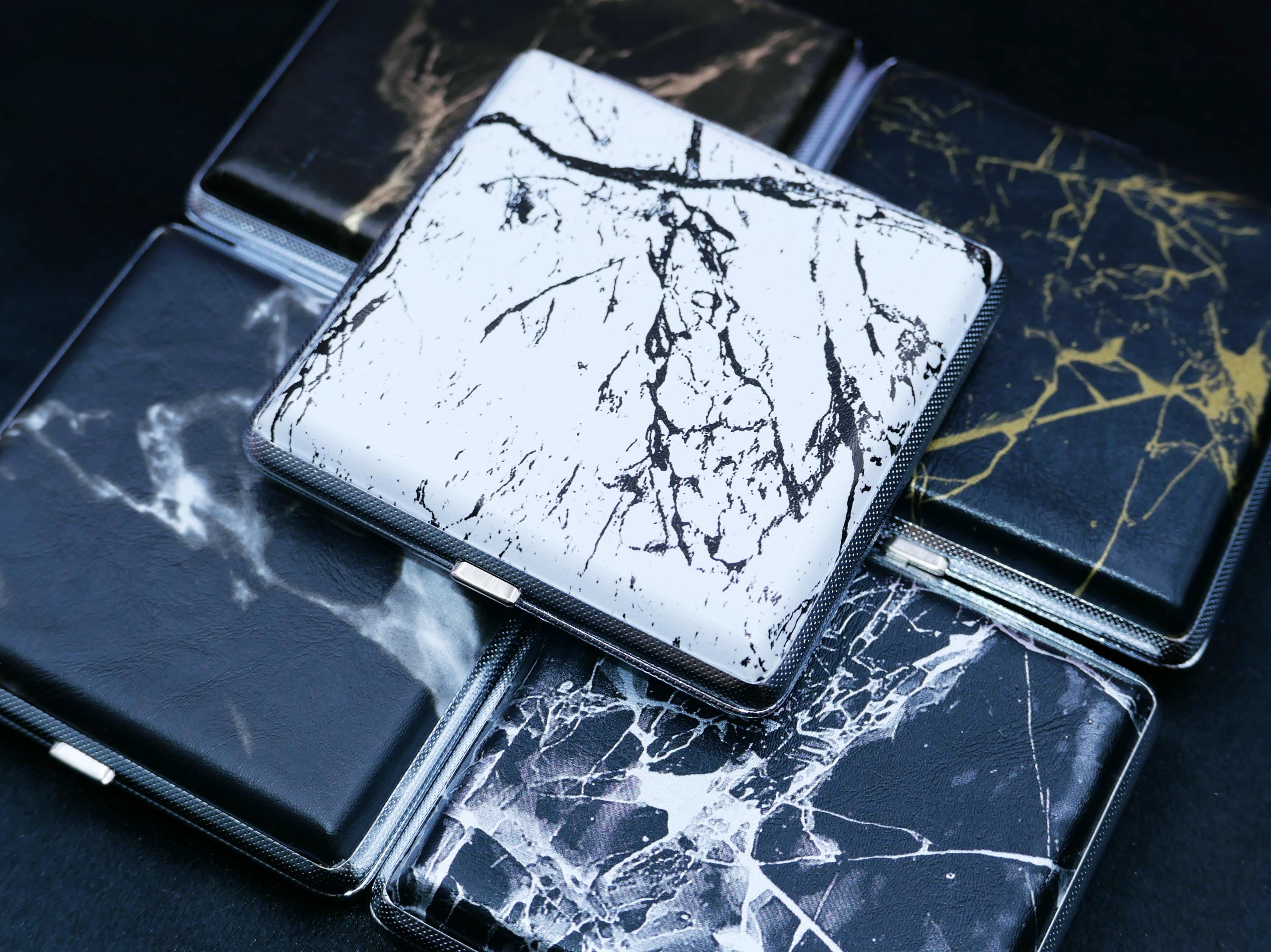 Marble Pattern Leather Cigarette case for 20 Regular/King Size cigarettes,  Cigarette Box, Metal Cigarette Holder, Father Gift