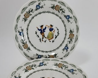 7 Salad Plates - "Bavaria" by Nikko Japan - China- Vintage - Folk Art Dancing