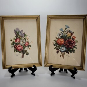 2 Jean Louis Prevost Floral Prints - 5x7 - Flowers - Bouquet - Vintage Wall Decor