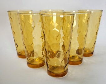 6 Amber Glasses by Continental Can - Hazel Atlas - "El Dorado" - 1970s Vintage MCM